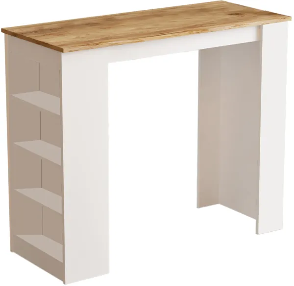 NORDVÄRK ST1 baaripöytä, jossa 3 hyllyä - valkoinen ja luonnollinen melamiini (120x51.6)