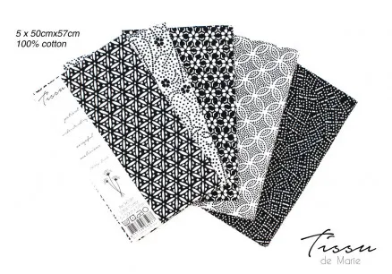 Tissu de Marie Fat Quarter Neutraali Helmi 50x57cm - 5 kpl
