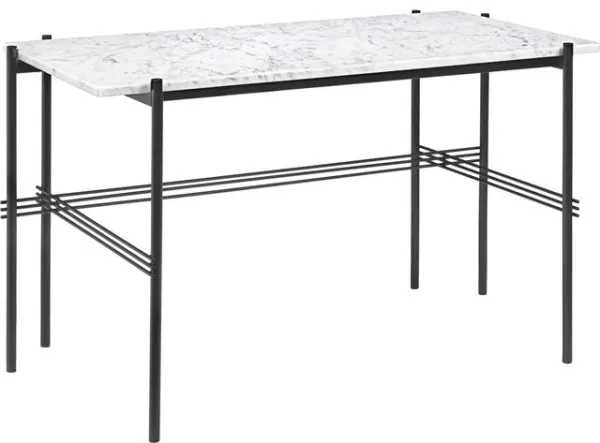 GUBI TS -kirjoituspöytä 120 x 60 cm mustalla jalustalla ja valkoisella Carrara-marmoritasolla